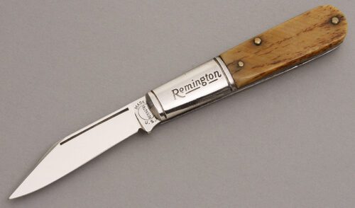 Remington Knives RB041 Barlow with Sawcut Brown Bone handle material - Obverse Side - Item #KLC07580