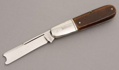 Remington Knives RB1R1 Razor with Sawcut Bone Scales handle material - Obverse Side - Item #KLC07582