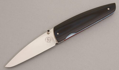 Andre Thorburn L23 Linerlock with Blue & Black G-10 Scales handle material - Obverse Side - Item #KLC07721