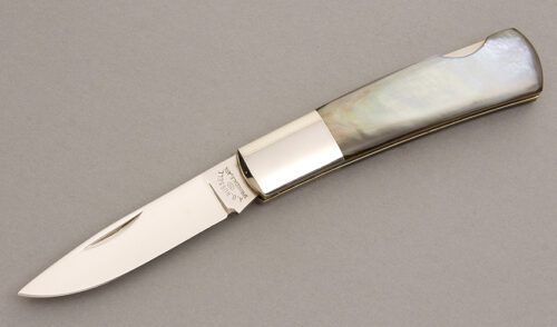 A.G. Russell Modern Barlow Lockback with Black Pearl Scales handle material - Obverse Side - Item #KLC07728