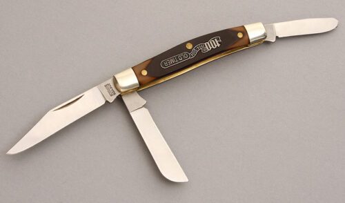 Schrade Cutlery 100th Anniv. Old Timer with Saw Cut Delrin handle material - Obverse Side - Item #KLC07744