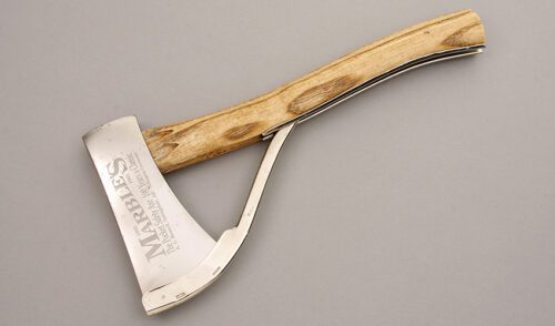 Marble's/A.G. Russell Safety Axe with Hickory Wood handle material - Obverse Side - Item #KLC07817