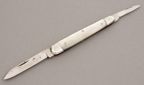 E.C. Simmons Sleeveboard Pen Knife with Mother of Pearl handle material - Obverse Side - Item #KLC07861