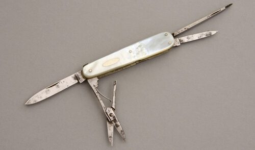 Weck Multi-Blade Pen with Mother of Pearl handle material - Obverse Side - Item #KLC07863