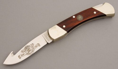 Schrade Cutlery North American Hunt Club Knife with Wood Scales handle material - Obverse Side - Item #KLC07870