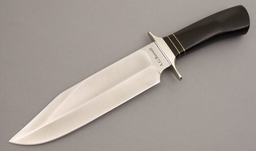 A.G. Russell 1861 Bowie with Black Micarta handle material - Obverse Side - Item #KLC07927