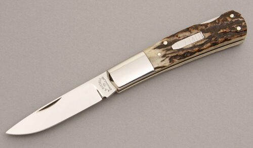A.G. Russell 110 Modern Barlow Lockback with Stag Scales handle material - Obverse Side - Item #KLC07971