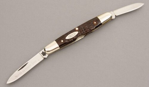 Case Cutlery 06263 Two Blade Pen with Brown Jigged Bone handle material - Obverse Side - Item #KLC07972