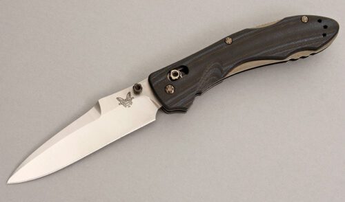 Benchmade Knives 930 Osborne Kulgera Axis Lock with Black & Blue G-10 handle material - Obverse Side - Item #KLC07981