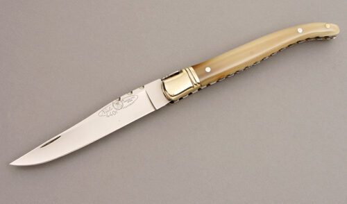 Nieto Knives Slip Joint Folder with Blonde Horn Handle Scales handle material - Obverse Side - Item #KLC08008