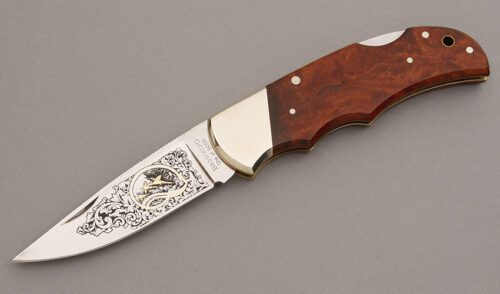 Browning Knives Model 23 Quince Grade Lockback with Quince Wood Scales handle material - Obverse Side - Item #KLC08022