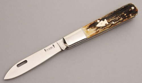 Northwoods Knives Series #8 Jumbo Barlow with Stag Handle Scales handle material - Obverse Side - Item #KLC08084