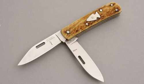 Northwoods Knives Scagel Two Blade Folder with Stag Scales handle material - Obverse Side - Item #KLC08089