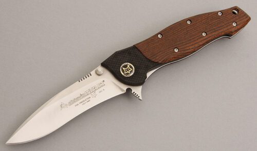 Fox Cutlery Elisewitz Invader Linerlock with Bocote Wood Scales handle material - Obverse Side - Item #KLC08096