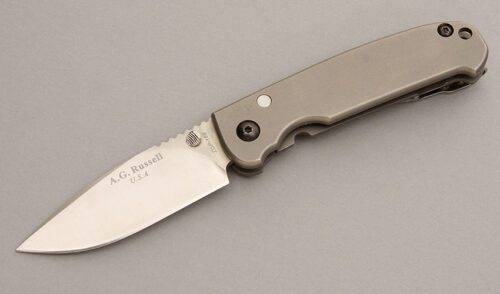 A.G. Russell Acies II Framelock Folder with Titanium Handles handle material - Obverse Side - Item #KLC08111