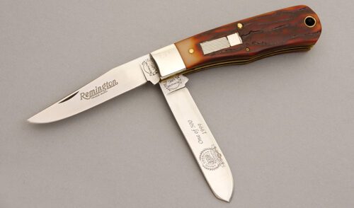 Remington Knives Grand American Trapper with Stag Delrin handle material - Obverse Side - Item #KLC08118