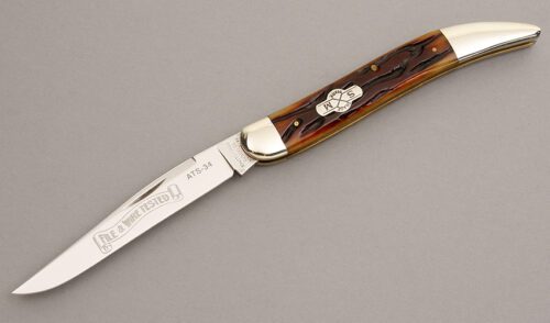 Schatt & Morgan 041120 Large Toothpick with Worm Wood Jigged Bone Scales handle material - Obverse Side - Item #KLC08122