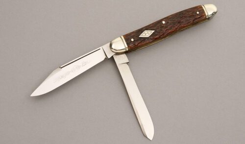 Diamond Edge 2S413/4ST Two Blade Trapper with Jigged Bone handle material - Obverse Side - Item #KLC08123