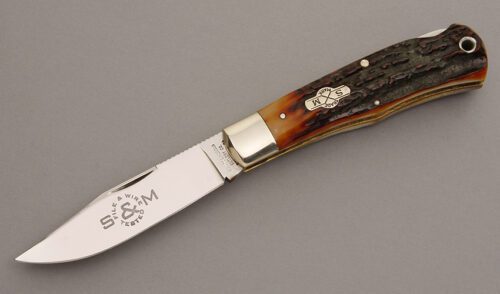 Schatt & Morgan Mountain Man Lockback with Stag Handle Scales handle material - Obverse Side - Item #KLC08139