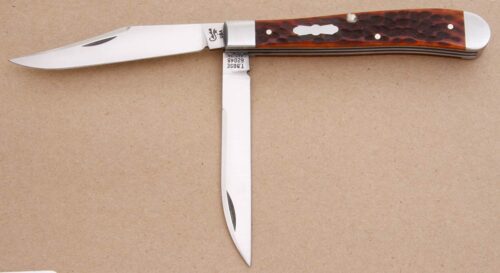Case Cutlery Tony Bose Slimline Trapper with Jigged Chestnut Bone handle material - Obverse Side - Item #KLC08143
