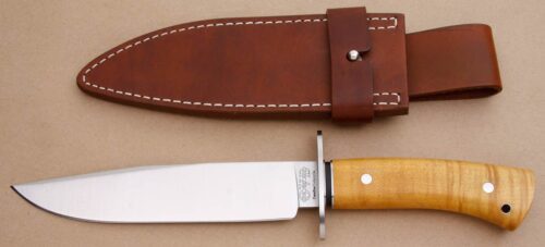 Camillus Cutlery Fisk Master Smith Bowie with Amber Fiddleback Maple handle material - Obverse Side - Item #KLC08148