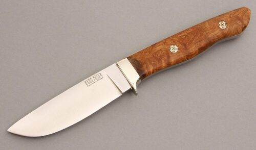 Bark River Knife & Tool Mountaineer with Amboyna Burl Wood handle material - Obverse Side - Item #KLC08156