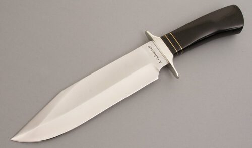 A.G. Russell 1861 Bowie with Black Linen Rucarta handle material - Obverse Side - Item #KLC08159