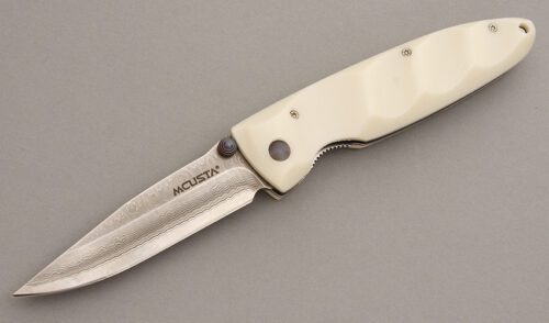 Mcusta Knives Linerlock with White Korian Scales handle material - Obverse Side - Item #KLC08162