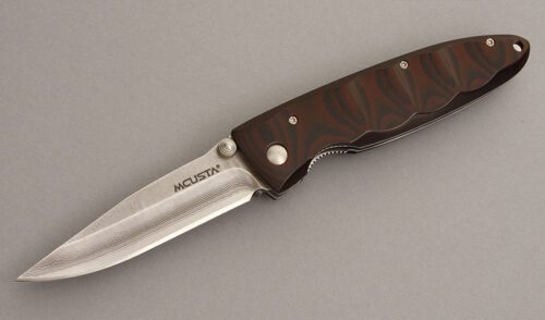 Mcusta Knives Linerlock with Black & Brown Micarta handle material - Obverse Side - Item #KLC08163