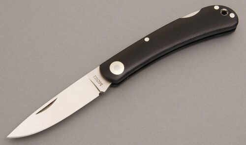 Moki Knives Blakiston's Fish Owl Lockback with Black Micarta handle material - Obverse Side - Item #KLC08189