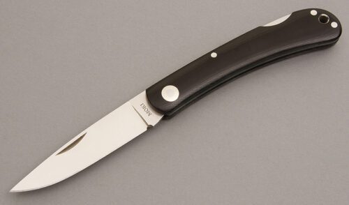Moki Knives Blakiston's Fish Owl Lockback with Black Micarta handle material - Obverse Side - Item #KLC08196