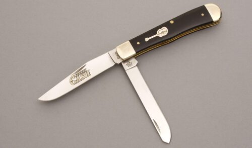 Case Cutlery Johnny Cash Trapper with Black Delrin handle material - Obverse Side - Item #KLC08202
