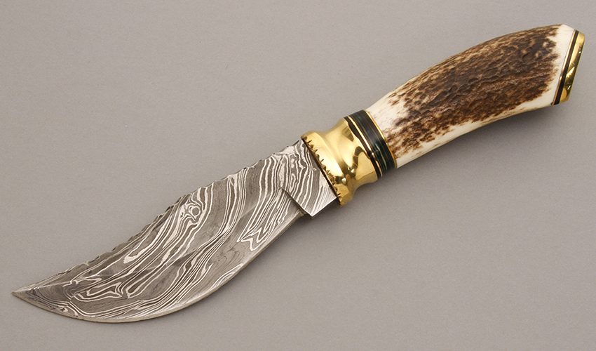 Unknown Maker Damascus Hunter with Stag Handle handle material - Obverse Side - Item #KLC08218