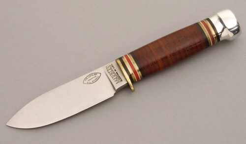 Marble's Knives Sport 99 Hunter with Stacked Leather handle material - Obverse Side - Item #KLC08224