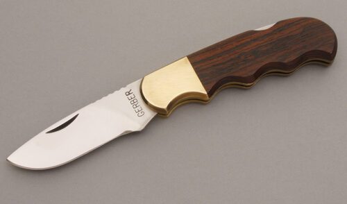 Gerber Knives Magnum Folding Hunter with Exotic Wood handle material - Obverse Side - Item #KLC08236