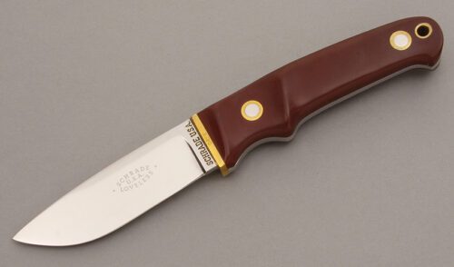 Schrade Cutlery Loveless Design Hunter with Burgandy Delrin handle material - Obverse Side - Item #KLC08243