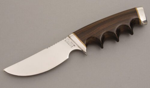 Gerber Knives Model 425 Hunter with Macassar Ebony Wood handle material - Obverse Side - Item #KLC08247