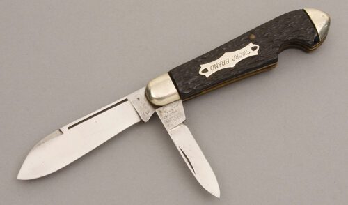 Sword Brand Two Blade Jack with Black Jigged Delrin handle material - Obverse Side - Item #KLC08279