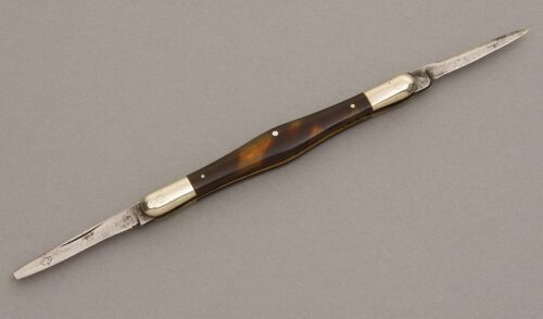 H & B Mfg. Co. Two Blade Balloon Pen with Antique Tortise Shell handle material - Obverse Side - Item #KLC08292