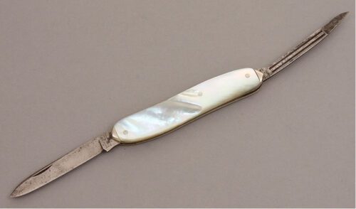 Challenge Cutlery Co. Gents Pocket Knife with Mother of Pearl Scales handle material - Obverse Side - Item #KLC08294