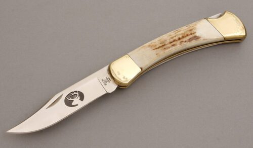 Buck Knives Custom 110 Lockback with Stag Handle Scales handle material - Obverse Side - Item #KLC08306