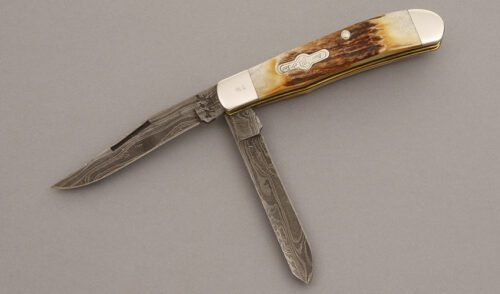 Bear & Son Cutlery Mini Trapper with India Stag Scales handle material - Obverse Side - Item #KLC08314