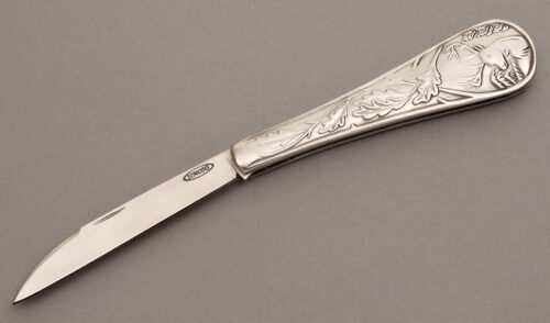 Bill Simons Slip Joint Folder with Stainless Scales handle material - Obverse Side - Item #KLC08318