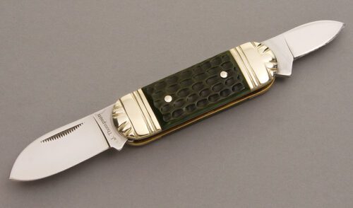 Jim Thompson 2 Blade Baby Sunfish with Green Jigged Bone handle material - Obverse Side - Item #KLC08320