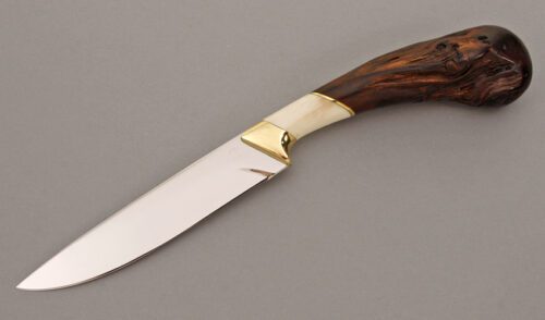 Unknown Maker Hunter with Burl Wood & Smooth White Bone handle material - Obverse Side - Item #KLC08372