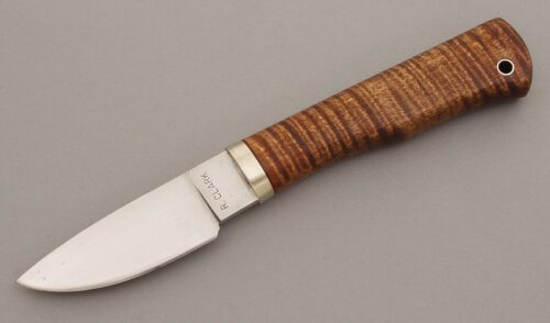 Roger L. Clark Hunter with Curly Maple Wood Handle handle material - Obverse Side - Item #KLC08377