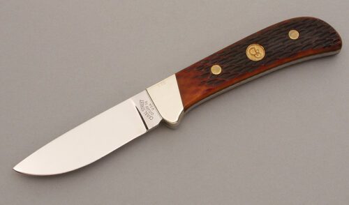 Canal Street Cutlery Drop Point Hunter with Amber Jigged Bone handle material - Obverse Side - Item #KLC08384