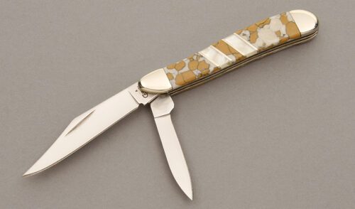 Case Cutlery EX220 Snow Leopard Peanut with Snow Leopard Jasper handle material - Obverse Side - Item #KLC08395