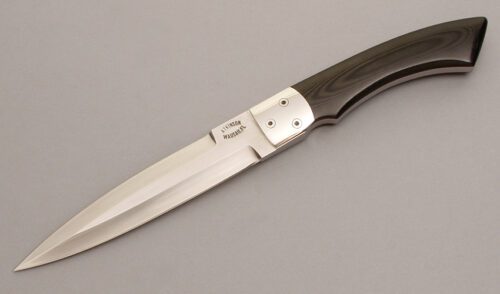 Dick Atkinson Fighter with Black Linen Micarta Scales handle material - Obverse Side - Item #KLC08409
