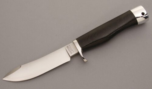Northwoods Knives 2002 Custom Skinner with Black Canvas Micarta handle material - Obverse Side - Item #KLC08417